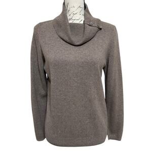 Vintage Charter Club 2-ply 100% Cashmere Sweater Women’s M Tan Button Cowl Neck